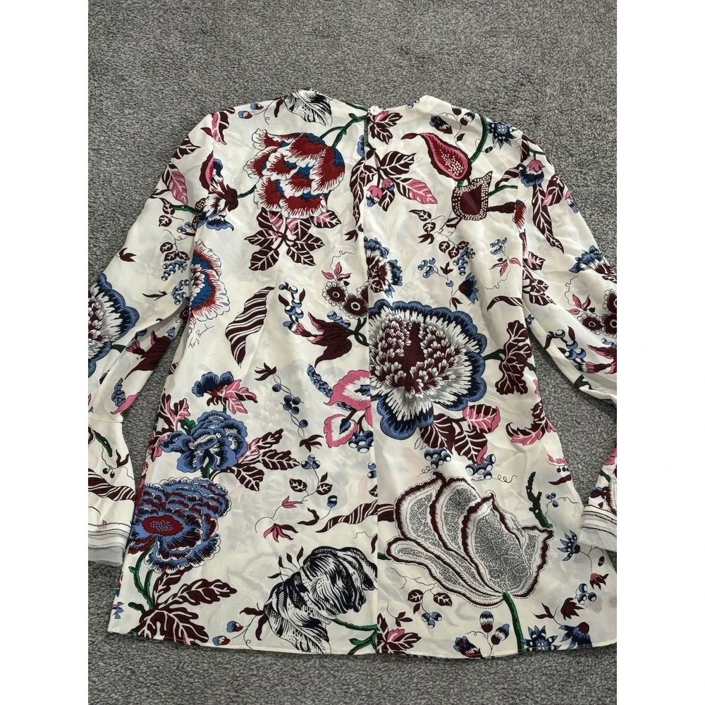 Tory Burch Silk Blouse Top‎ Size 2 Floral Multicolor *STAIN*
